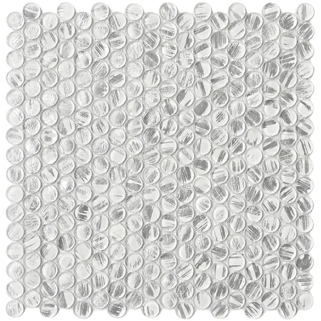 Silver 12x12 Glossy Penny Round Glass Mosaic Tile (10 pack, 10.34 sq ft/case) by Apollo Tile