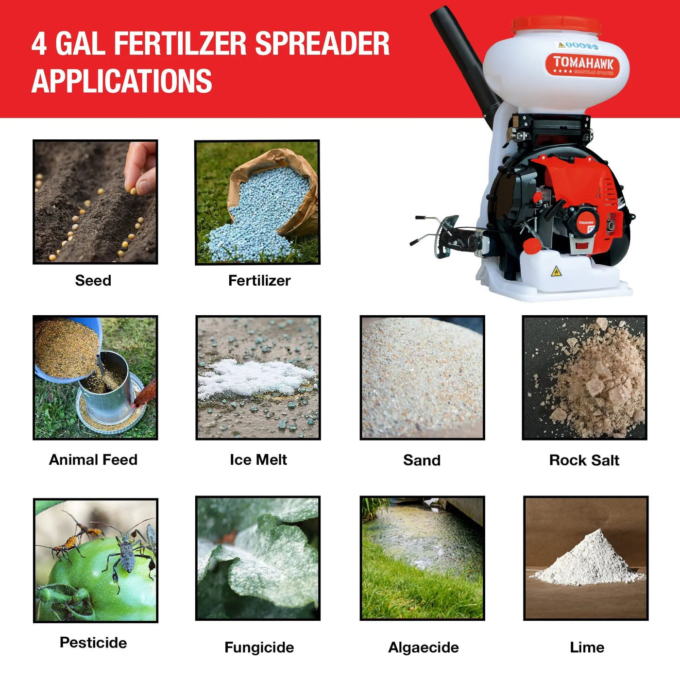 4 Gal Motorized Fertilizer Spreader Broadcast Lawn Seed Ice Melt Salt by Tomahawk Power