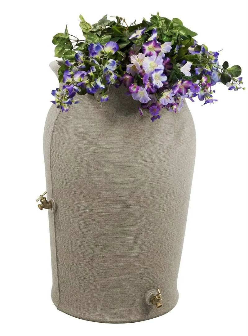Grey SandStone 50-Gallon Plastic Urn Rain Barrel with Planter Top by HomePacific