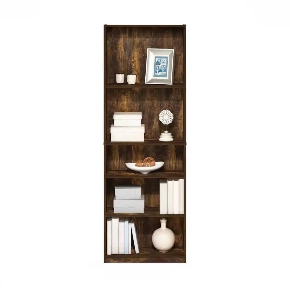 71-inch Tall 5-Shelf Bookcase in Medium Brown Wood Finish by HomePacific