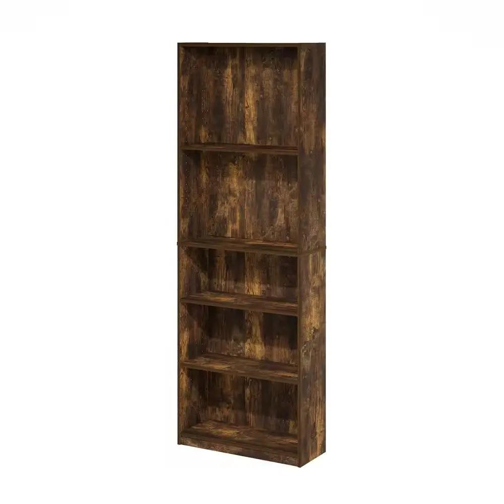 71-inch Tall 5-Shelf Bookcase in Medium Brown Wood Finish by HomePacific