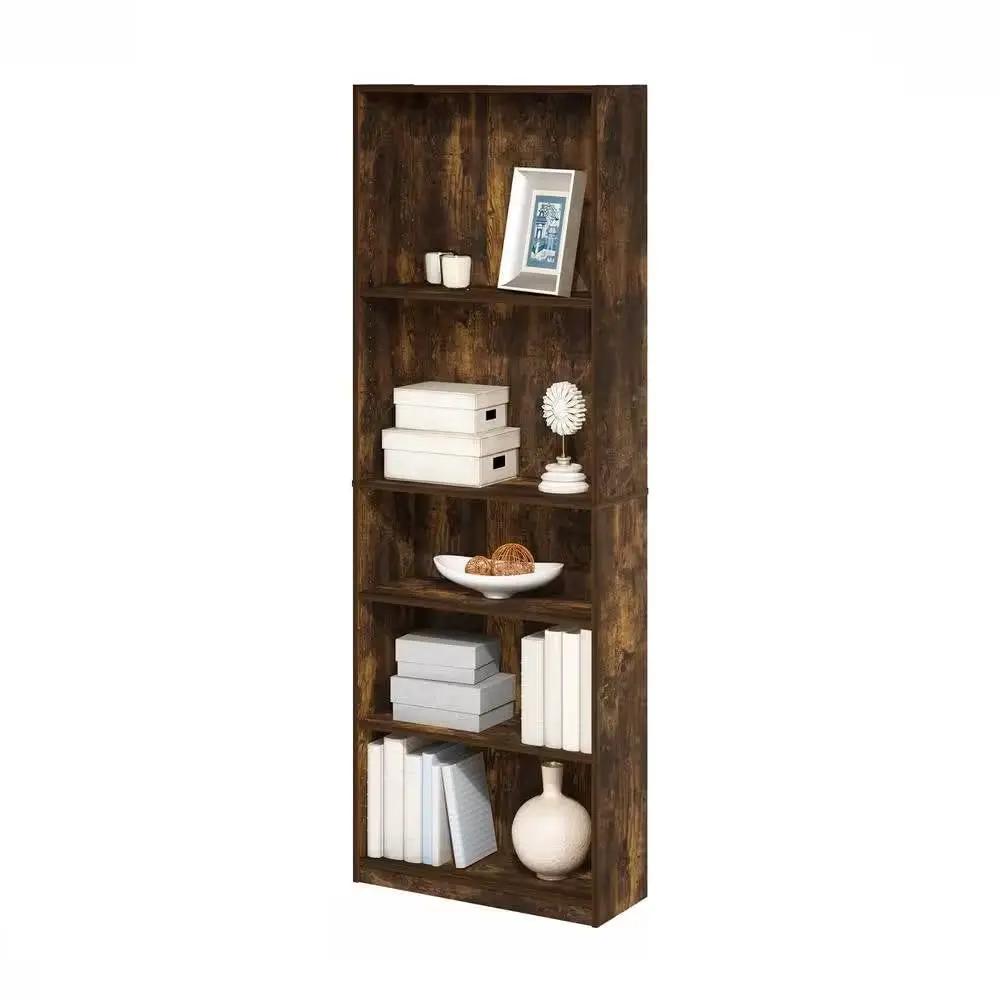 71-inch Tall 5-Shelf Bookcase in Medium Brown Wood Finish by HomePacific