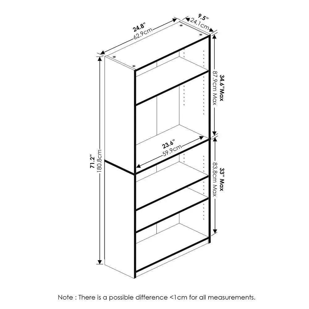 71-inch Tall 5-Shelf Bookcase in Medium Brown Wood Finish by HomePacific