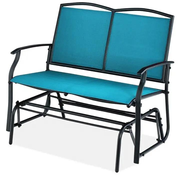 2 Seat Mesh Patio Loveseat Swing Glider Rocker with Armrests in Blue by HomePacific