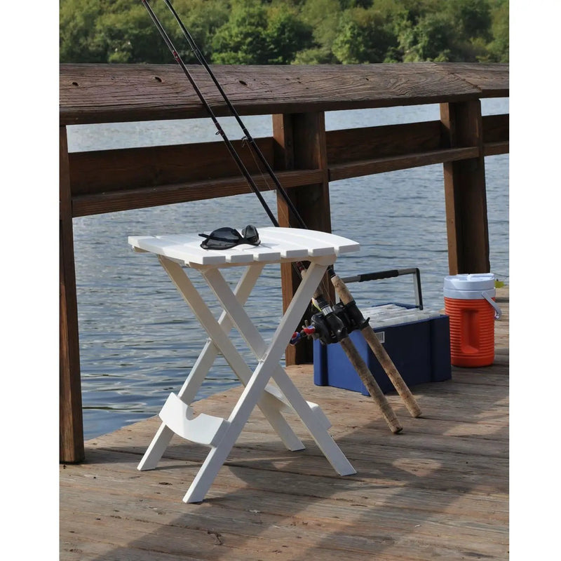 Outdoor Fast Folding Patio Side Table, White Weather Resistant Resin by HomePacific