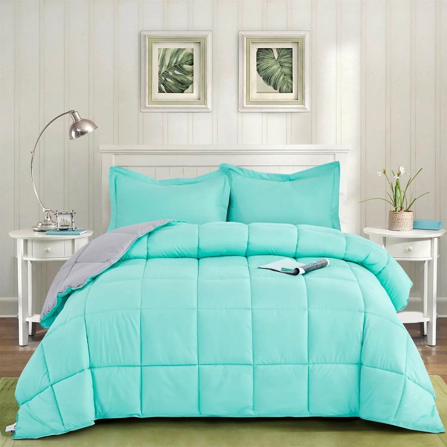 Full/Queen Traditional Microfiber Reversible 3 Piece Comforter Set in Blue/Grey by HomePacific