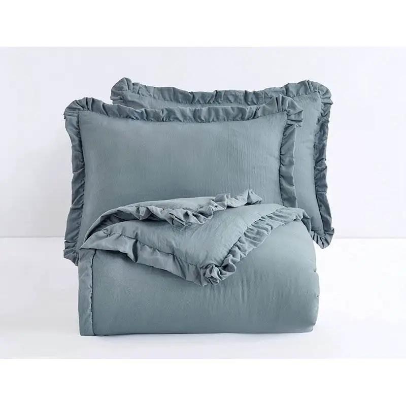 King Oversized Blue Ruffled Edge Microfiber Comforter Set by HomePacific