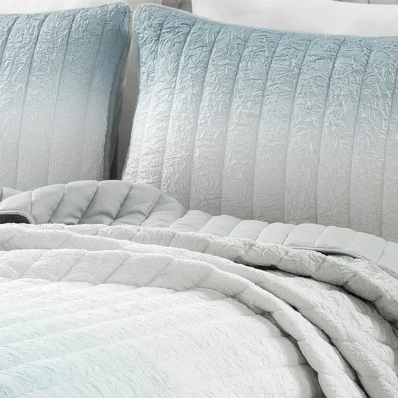 King size Aqua Blue and Grey Lightweight Polyester Fabric 3 Piece Quilt Set by HomePacific