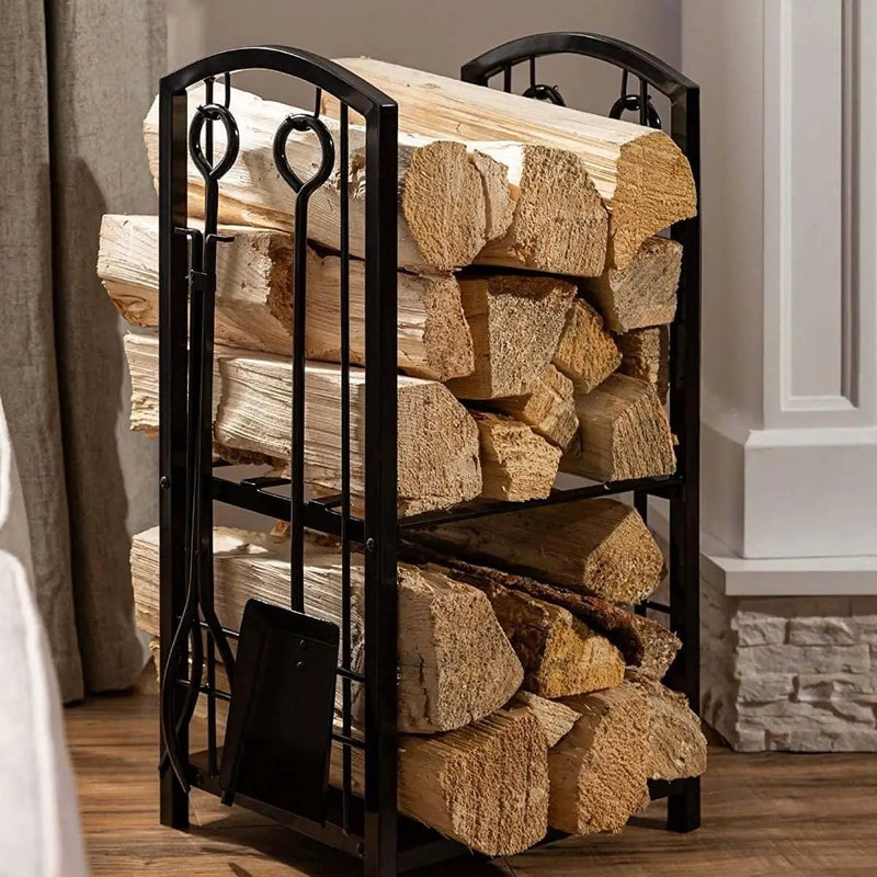 5 Piece Vintage Firewood Log Rack Holder Tools Set by HomePacific