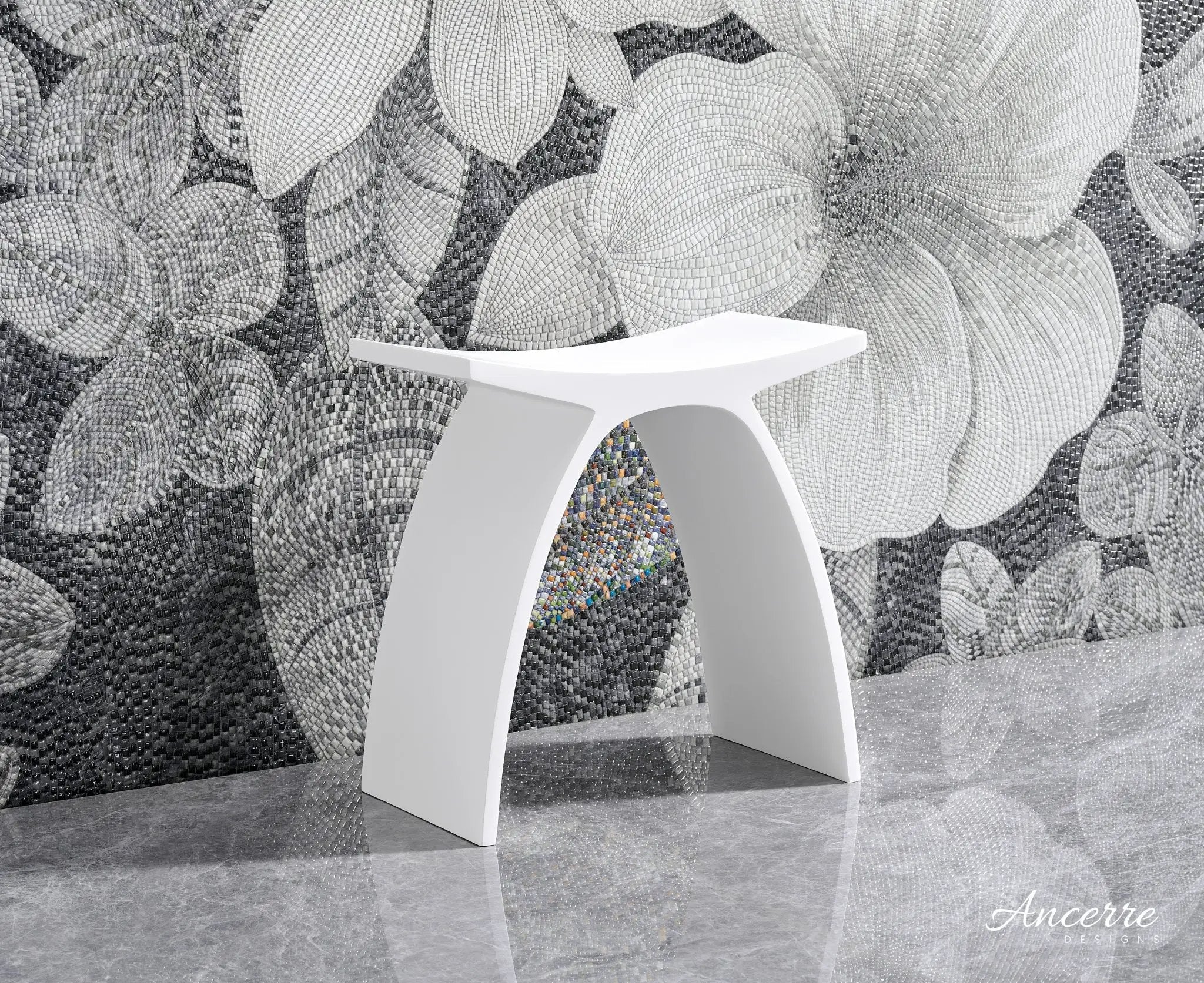 ARCSTONE 14" Freestanding Solid Surface Bathstool by Ancerre Designs