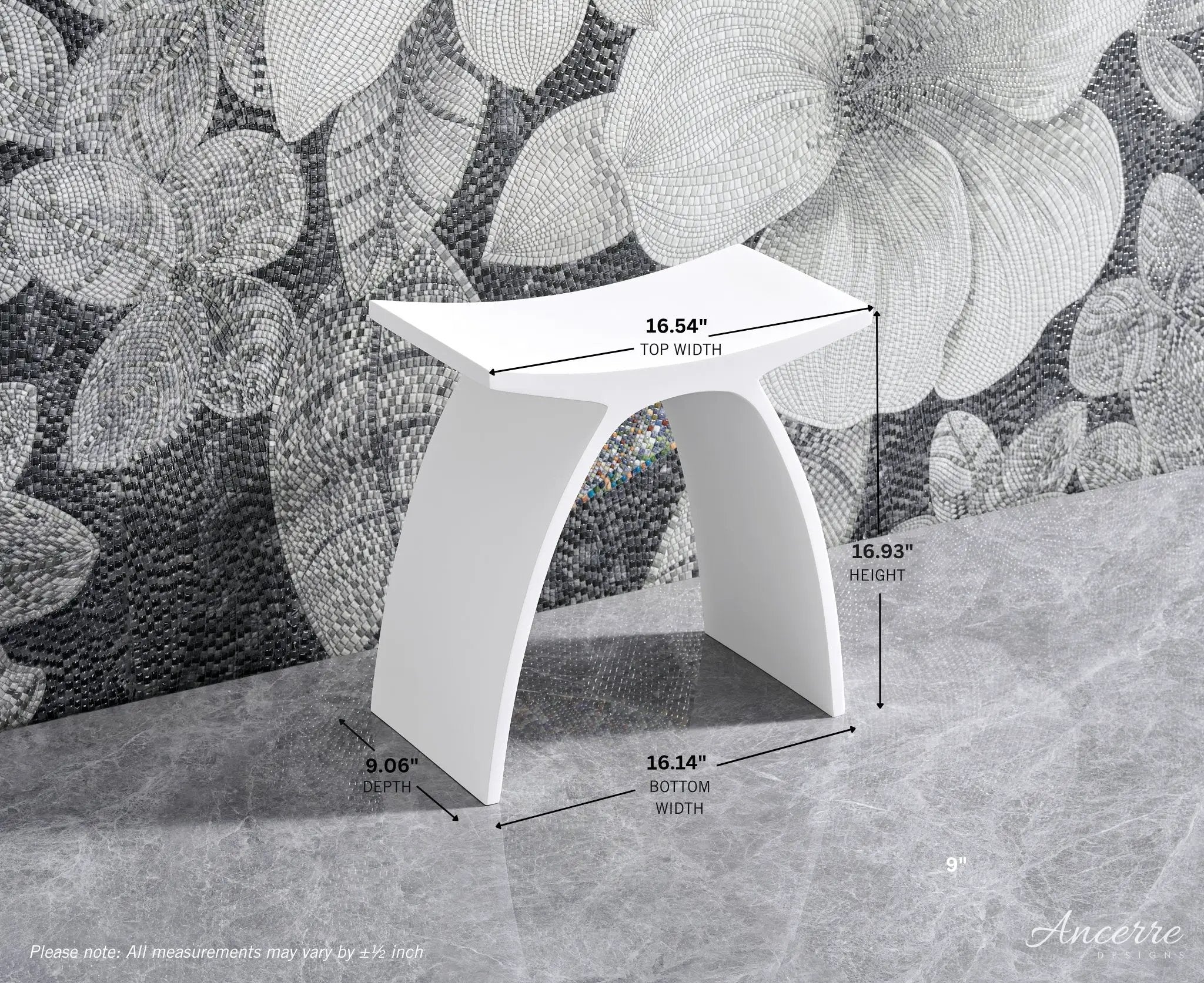 ARCSTONE 17" Freestanding Solid Surface Bathstool by Ancerre Designs