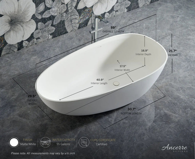 Arden 59” Freestanding Solid Surface Bathtub by Ancerre Designs