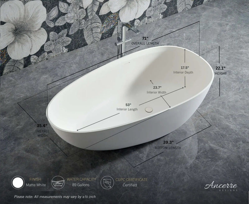 Arden 71” Freestanding Solid Surface Bathtub by Ancerre Designs