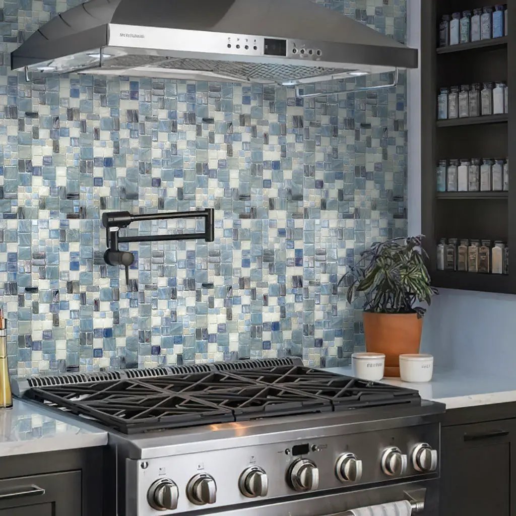 Light Blue 12x12 Glossy Square Glass Mosaic Tile (10 pack, 10.85 sq ft/case) by Apollo Tile