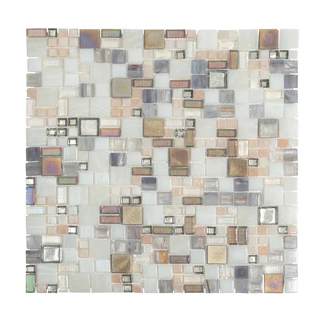 White Beige 12x12 Glossy Square Glass Mosaic Tile (10 pack, 10.85 sq ft/case) by Apollo Tile