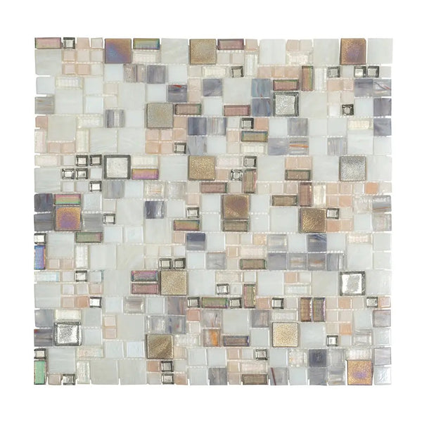 White Beige 12x12 Glossy Square Glass Mosaic Tile (10 pack, 10.85 sq ft/case), photo 2 of 6