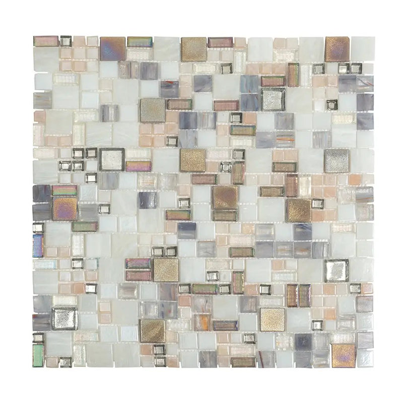 White Beige 12x12 Glossy Square Glass Mosaic Tile (10 pack, 10.85 sq ft/case) by Apollo Tile