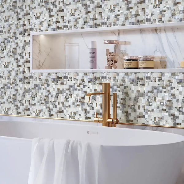 White Beige 12x12 Glossy Square Glass Mosaic Tile (10 pack, 10.85 sq ft/case)