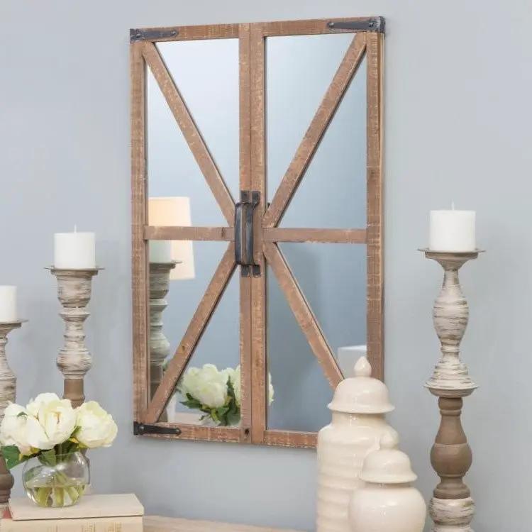 Rustic Vintage Faux Barn Doors Farmhouse Wall Mirror by HomePacific