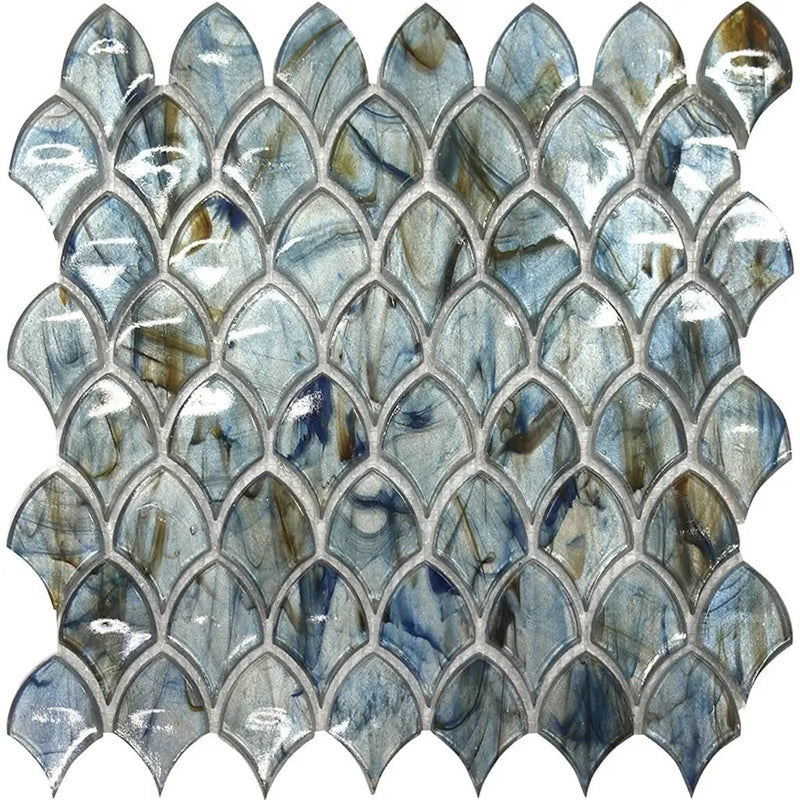 Blue 11x11 Glossy Fan Fish Scale Glass Mosaic Tile (10 pack, 8.48 sq ft/case) by Apollo Tile