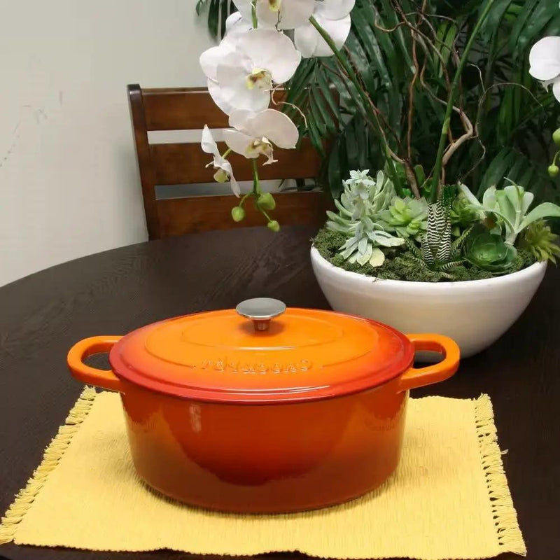 Orange Red Sunbust 7-Quart Enameled Cast Iron Dutch Oven with Lid by HomePacific
