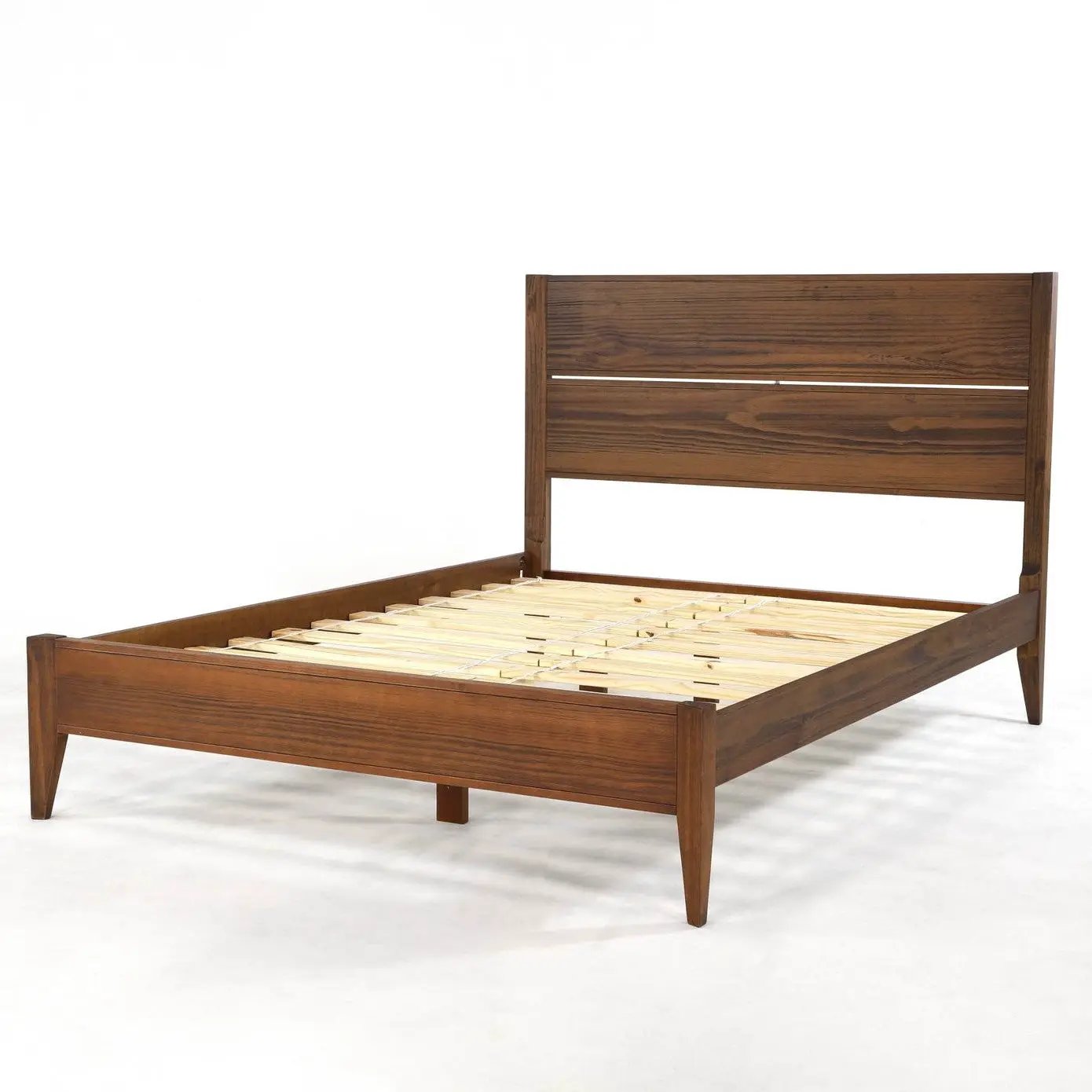 Full Size Rustic Walnut Mid Century Slatted Platform Bed by HomePacific
