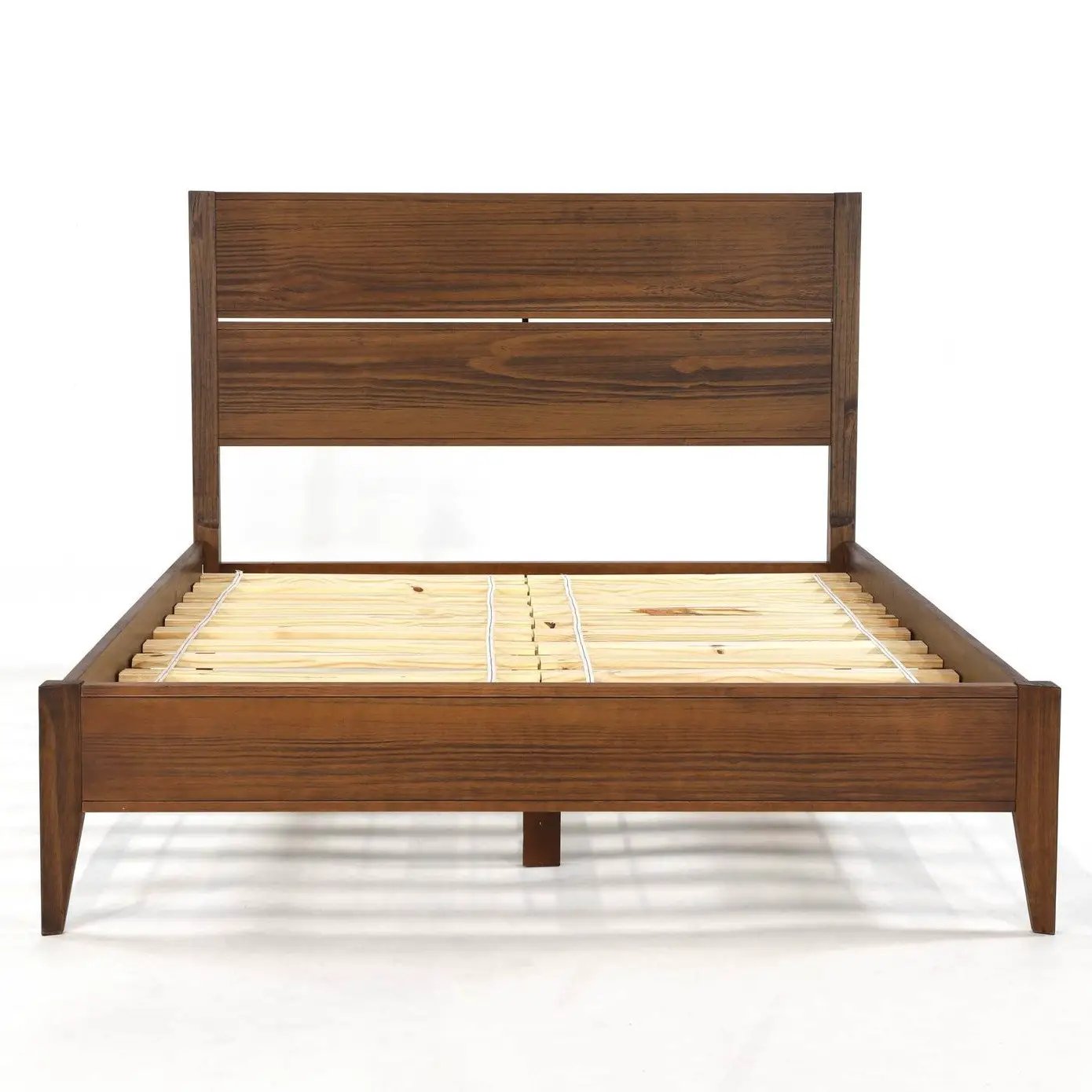 Full Size Rustic Walnut Mid Century Slatted Platform Bed by HomePacific