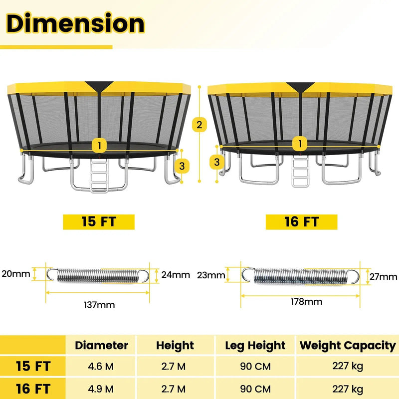 ASTM Compliant Recreational Trampoline with Non-Slip Ladder-Yellow by DirectDeals