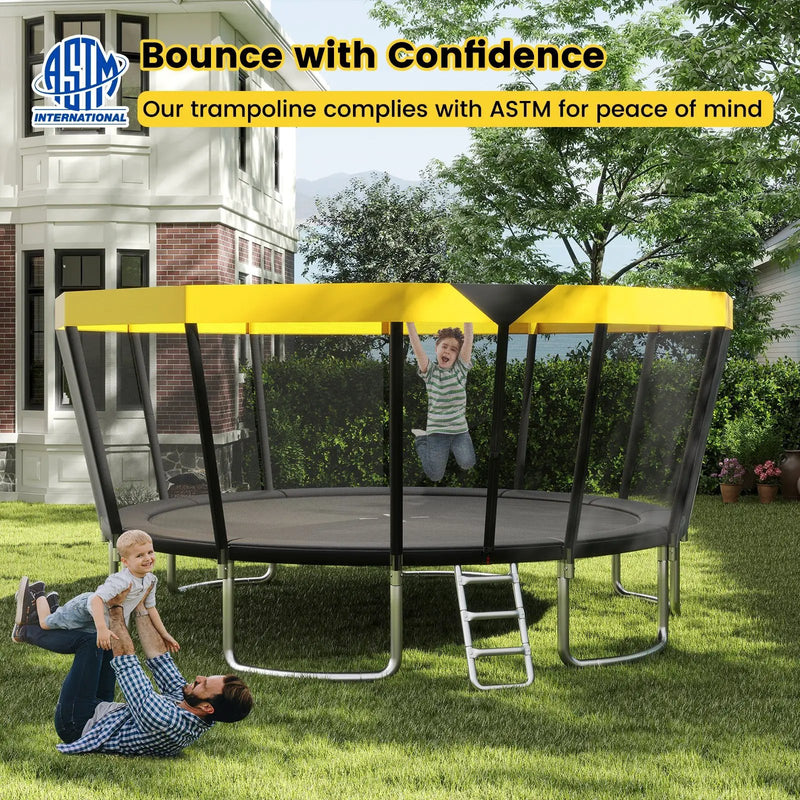 ASTM Compliant Recreational Trampoline with Non-Slip Ladder-Yellow by DirectDeals