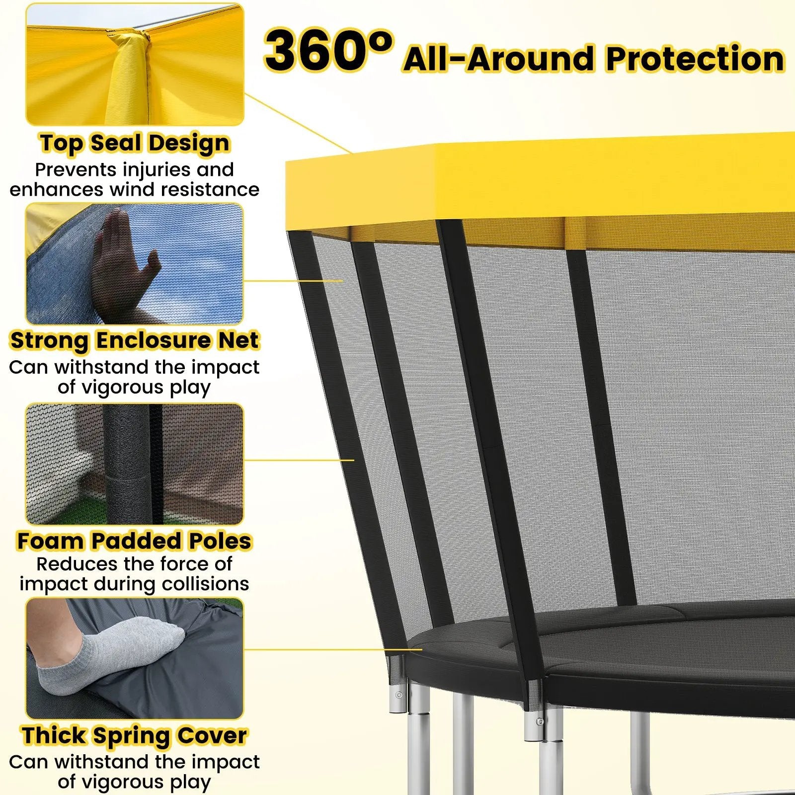 ASTM Compliant Recreational Trampoline with Non-Slip Ladder-Yellow by DirectDeals