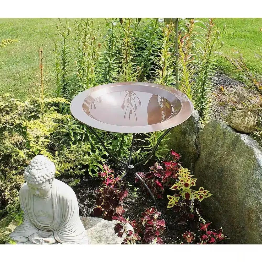 24-inch Diameter Round Copper Plated Brass Large Bird Bath Rimmed Bowl Birdbath by HomePacific