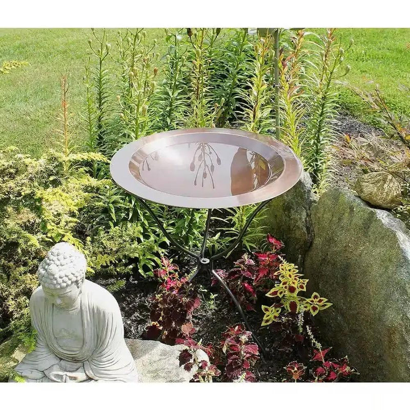 24-inch Diameter Round Copper Plated Brass Large Bird Bath Rimmed Bowl Birdbath by HomePacific