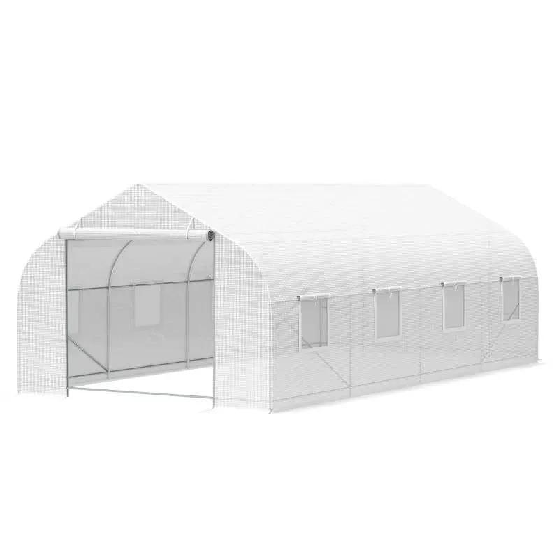 19.5 Ft x 9.8 Ft Outdoor Greenhouse w/ White PE Cover and Heavy Duty Steel Frame by HomePacific