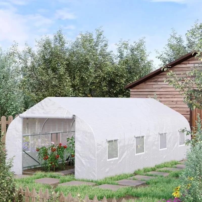 19.5 Ft x 9.8 Ft Outdoor Greenhouse w/ White PE Cover and Heavy Duty Steel Frame by HomePacific