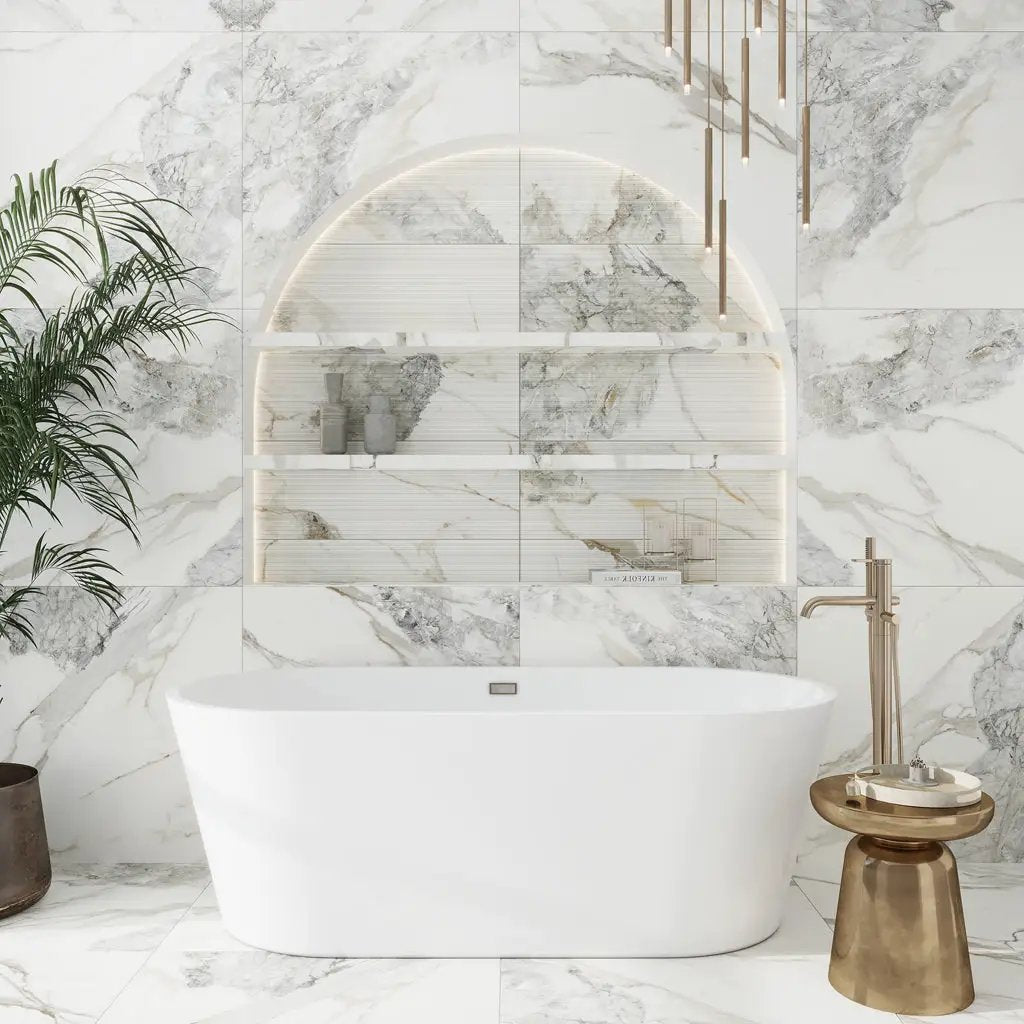 Cool White with Subtle Gray 12x48 Matte Porcelain Large Format Tile (3 pack, 11.63 sq ft/case) by Apollo Tile