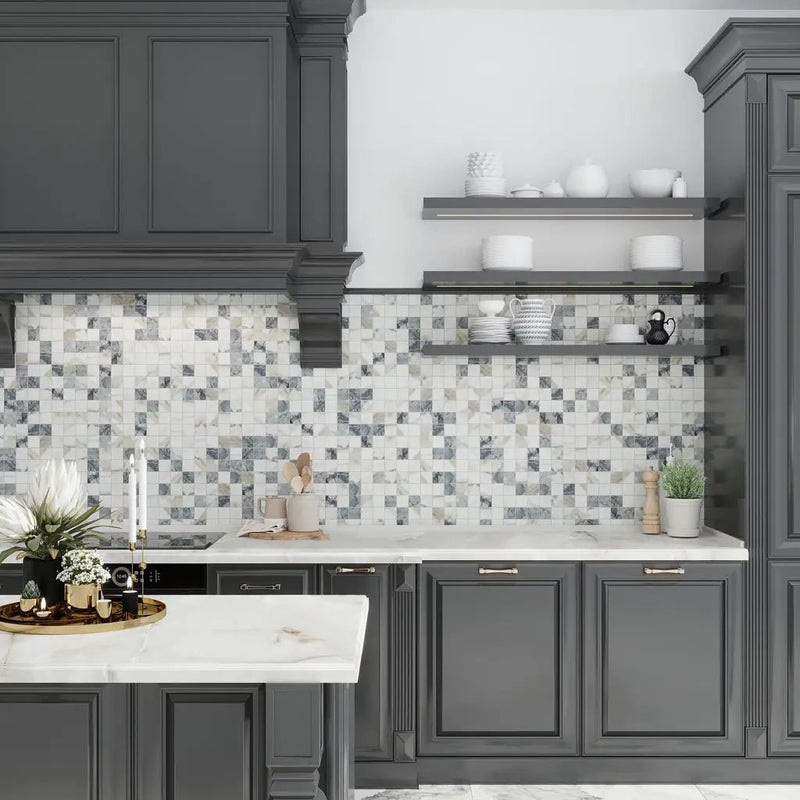 Classic White with Gray 12x12 Matte Square Porcelain Mosaic Tile (11 pack, 10.76 sq ft/case) by Apollo Tile