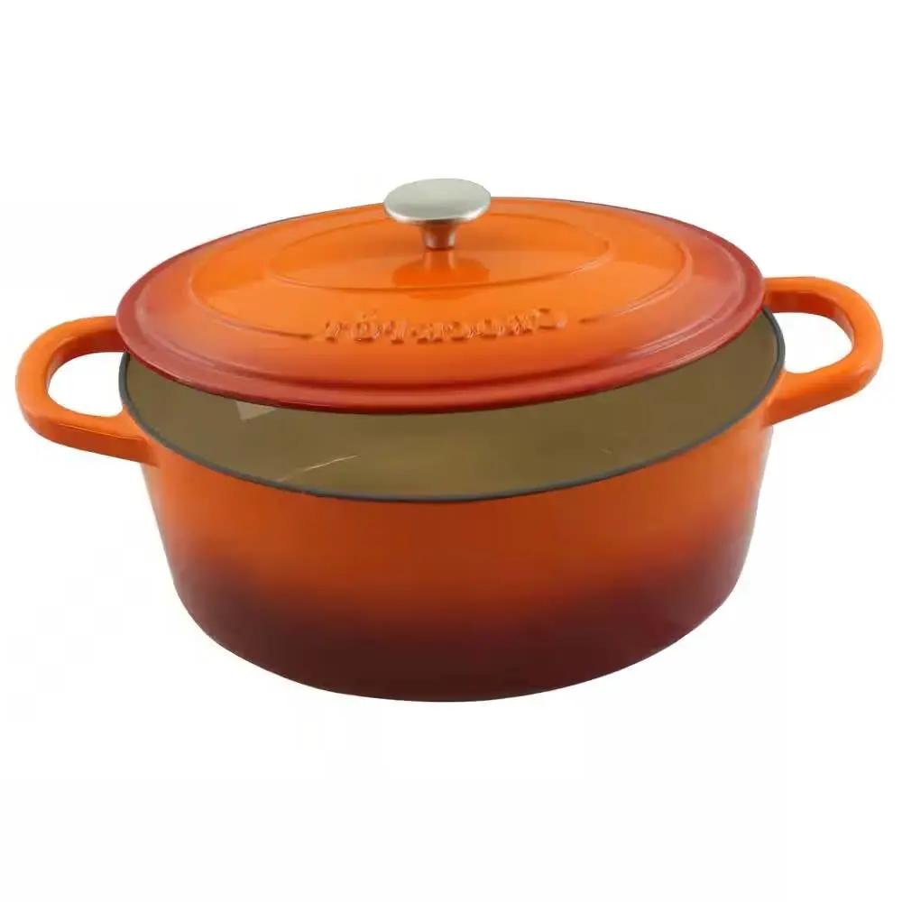 7-Quart Enameled Orange Sunburst Cast Iron Dutch Oven with Lid by HomePacific