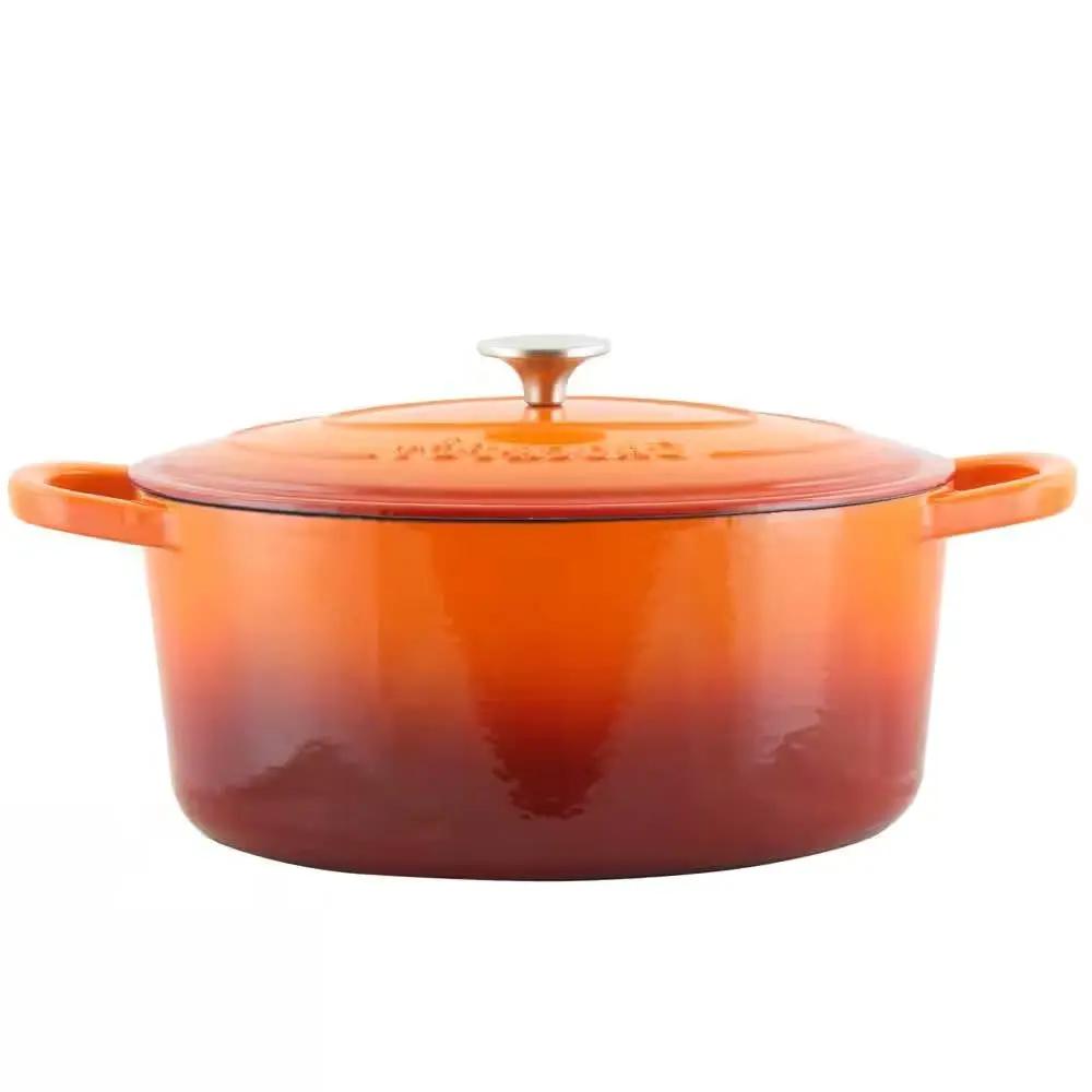7-Quart Enameled Orange Sunburst Cast Iron Dutch Oven with Lid by HomePacific