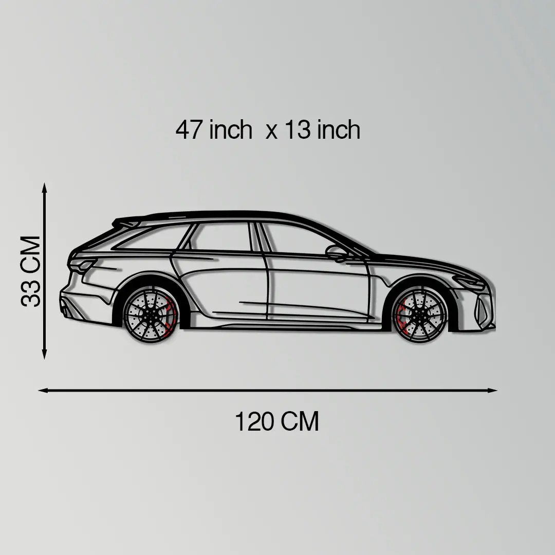Audi RS6 Avant Metal Car Wall Art with Rotating Wheels - Super Wagon Silhouette Decor - Interactive Automotive Wall Art - KAFMEKA098 by Enova Art