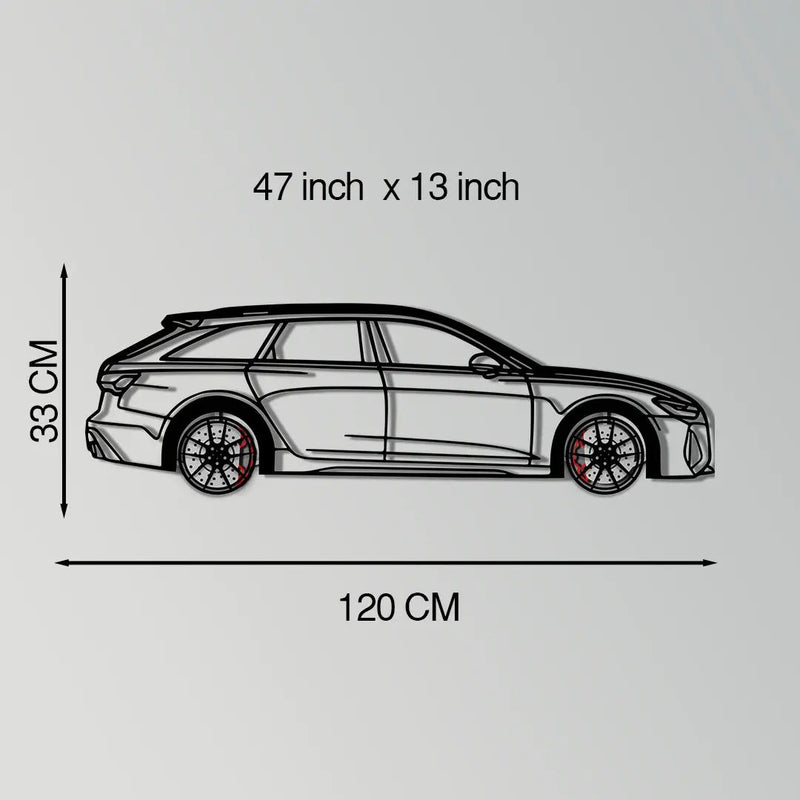 Audi RS6 Avant Metal Car Wall Art with Rotating Wheels - Super Wagon Silhouette Decor - Interactive Automotive Wall Art - KAFMEKA098 by Enova Art