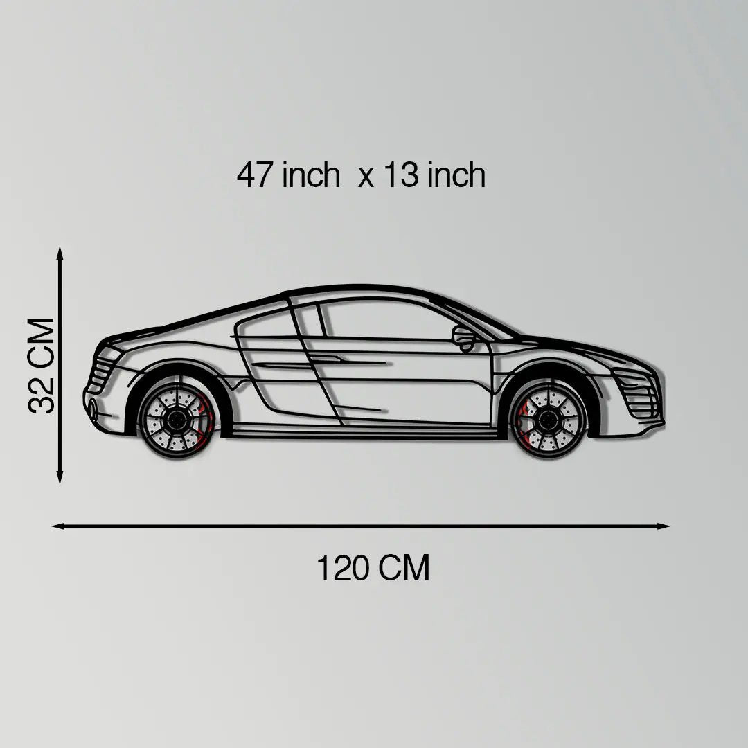 Audi R8 Metal Car Wall Art with Rotating Wheels - Exotic Supercar Silhouette Decor - Interactive Automotive Wall Art KAFMEKA096 by Enova Art