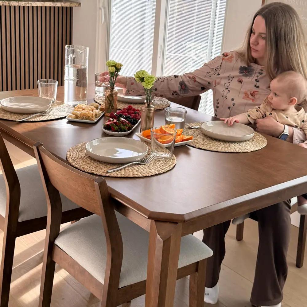 ACTU 59” Solid Wood Mid-Century Modern Dining Table Set for Small Spaces (Seats 4–6) by ACTU FURNITURE