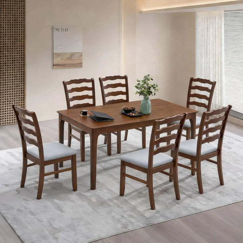 ACTU Farmhouse Dining Table Set with Upholstered Chairs for 4–6 by ACTU FURNITURE
