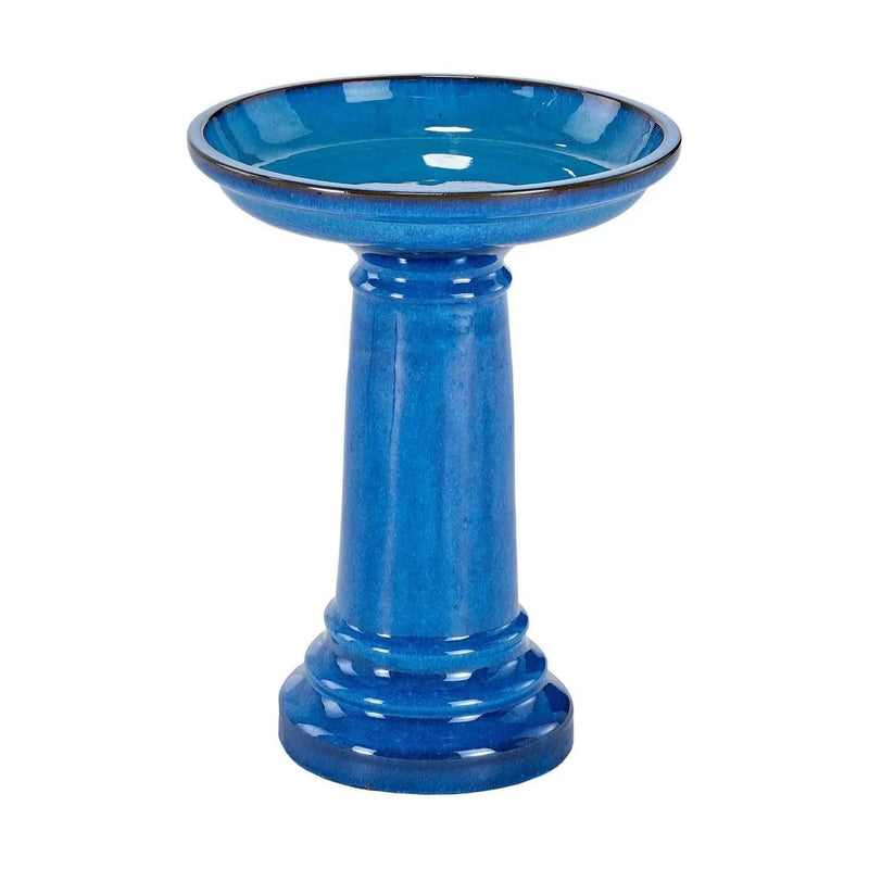 2 Gallon Blue Ceramic Traditional Outdoor Patio Garden Birdbath by HomePacific
