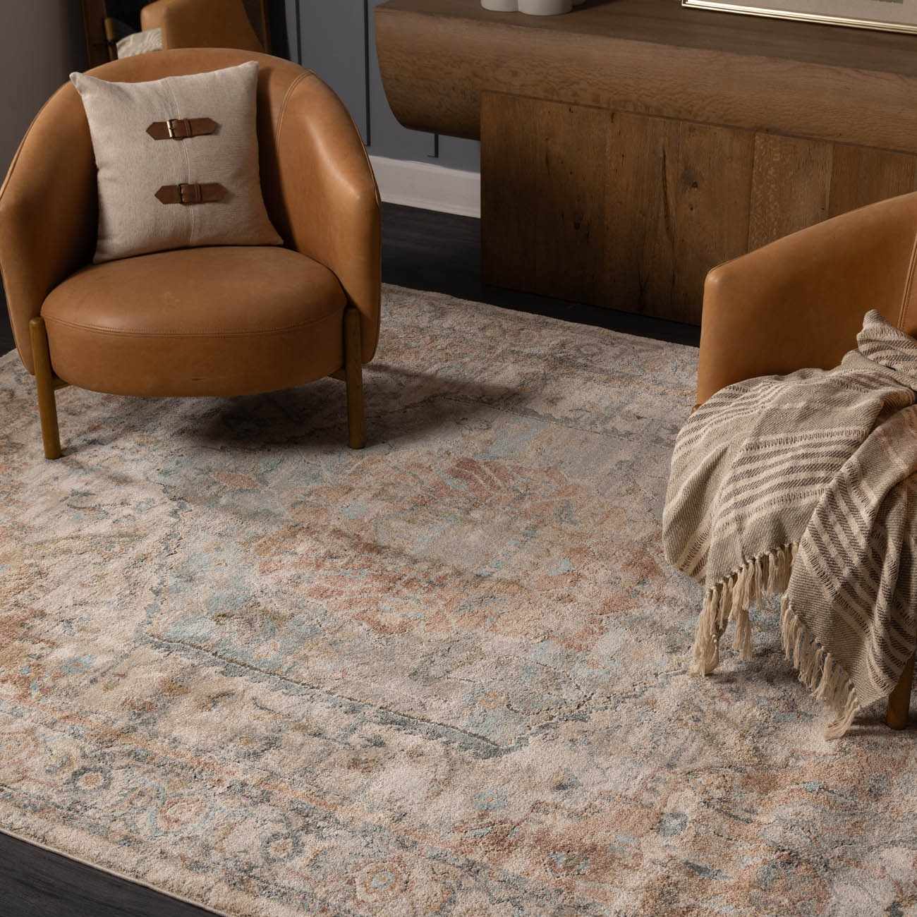Vaeda Blue & Beige Thick Luxe Rug by Boutique Rugs