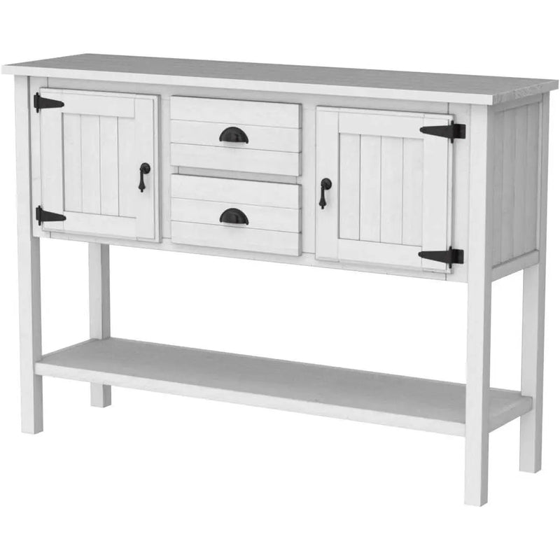 Farmhouse Solid Wood Sofa Table with Storage Drawers in Rustic White Finish by HomePacific
