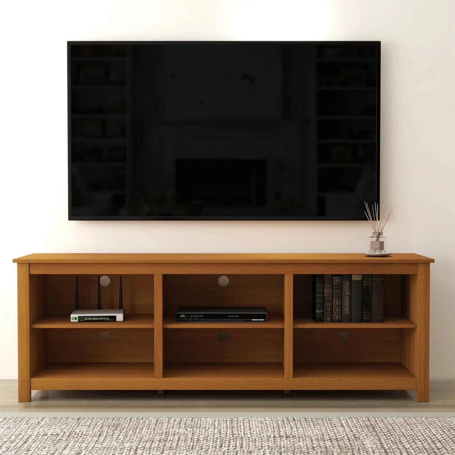 Farmhouse TV Stand in Amber Brown Wood Finish - for TVs up to 70-inch by HomePacific