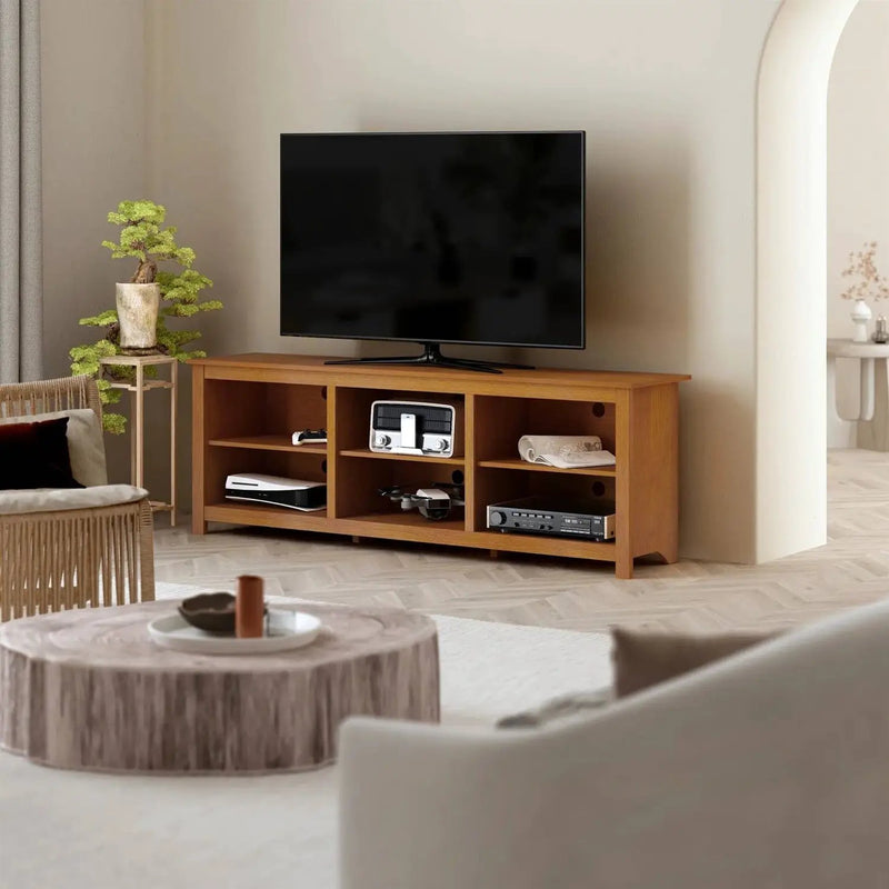 Farmhouse TV Stand in Amber Brown Wood Finish - for TVs up to 70-inch by HomePacific