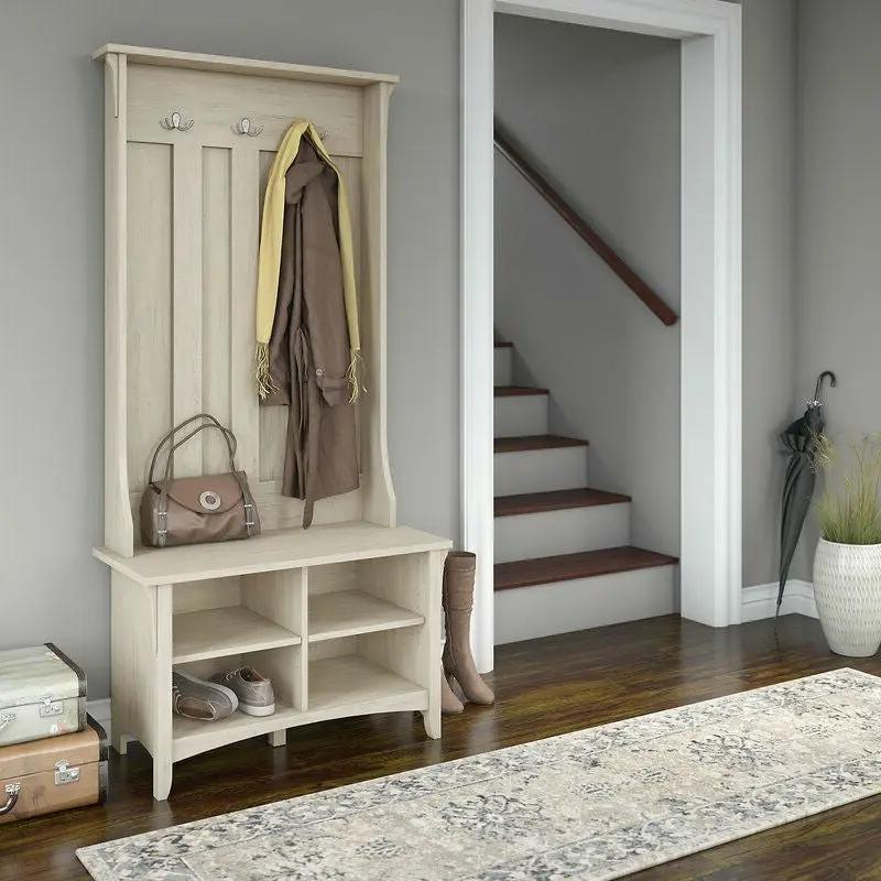 Antique White Large Entryway Coat Rack Storage Shoe Cubby Hall Tree by HomePacific