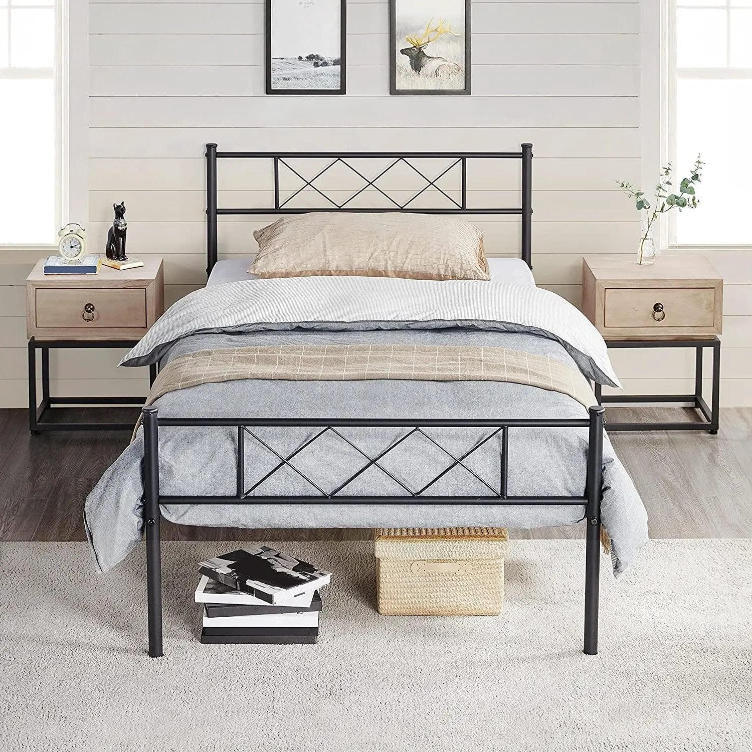 Twin Size Traditional Powder Coated Slatted Metal Platform Bed by HomePacific